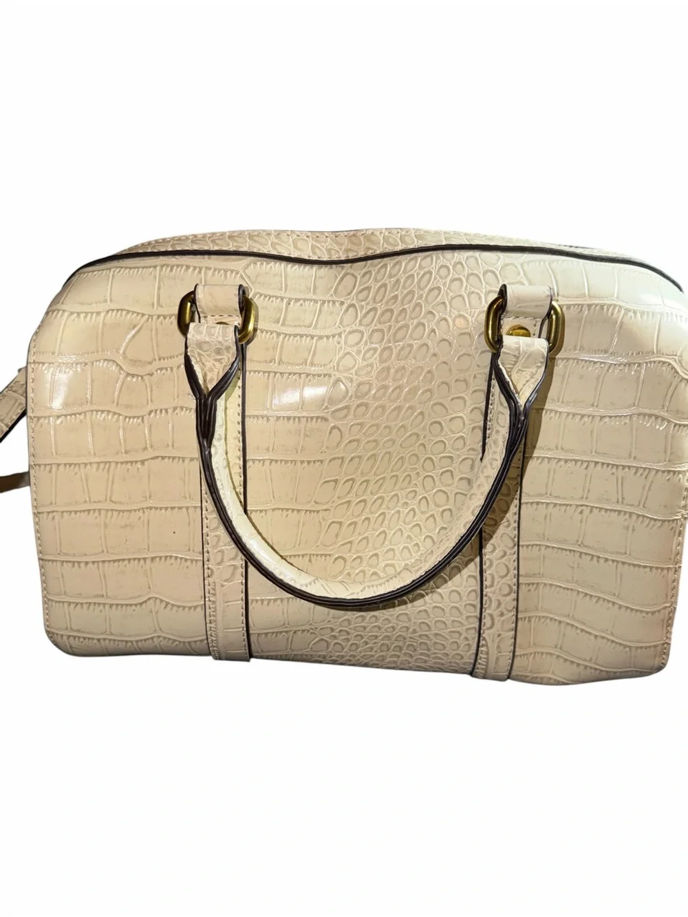 BL Tiannu Cream Crocodile Textured Satchel Handbag with Removable Strap
